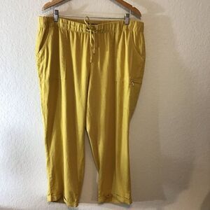 Ellen Tracy Pants Mustard Yellow Linen Elastic Waist Cargo Capri Size XL